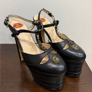 Black Platform Heels with Gold Accents